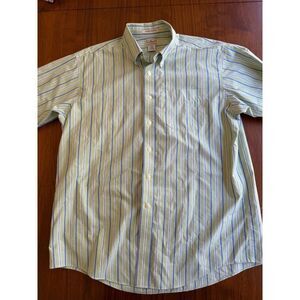 L.L. Bean Men's Short Sleeve Green Striped Button Down Shirt - Size L